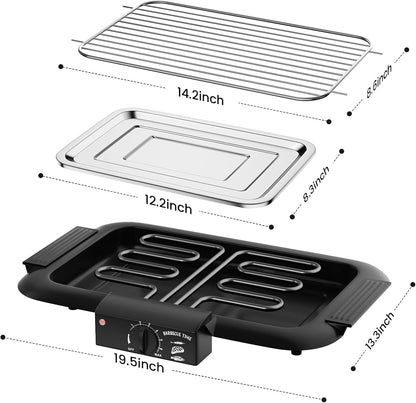 Electric BBQ Grill, Smokeless Non-Stick Indoor/Outdoor Barbecue Grill, 2000W Double Tube High Power Portable Removable Stand Grill for BBQ Party (Elegant Black)