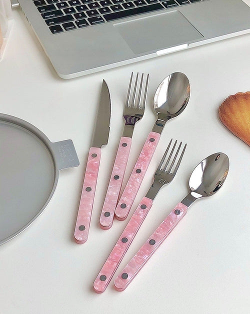 10-Piece Nordic Flatware Set — Stainless Steel Cutlery in Blush Pink, Dishwasher Safe