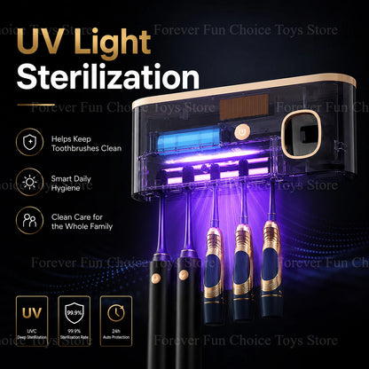 Solar UV Toothbrush Steriliser & Wall-Mounted Holder with Toothpaste Dispenser