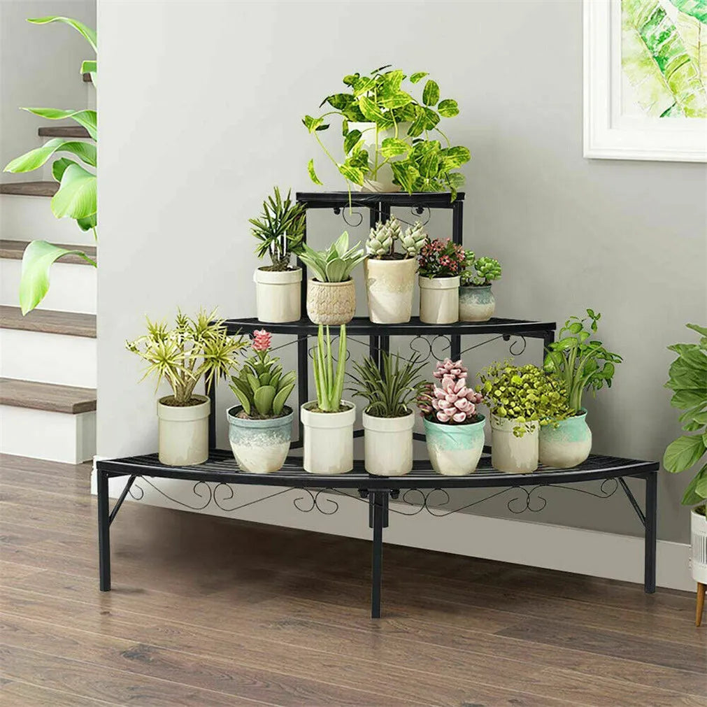Black 3-Tier Metal Corner Plant Stand