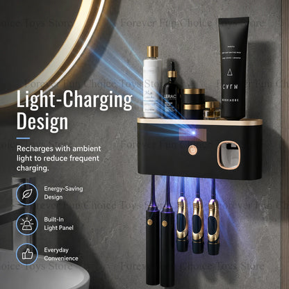 Solar UV Toothbrush Steriliser & Wall-Mounted Holder with Toothpaste Dispenser
