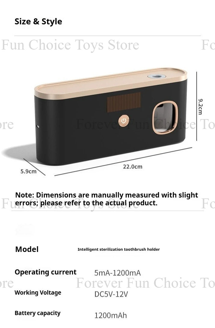 Solar UV Toothbrush Steriliser & Wall-Mounted Holder with Toothpaste Dispenser