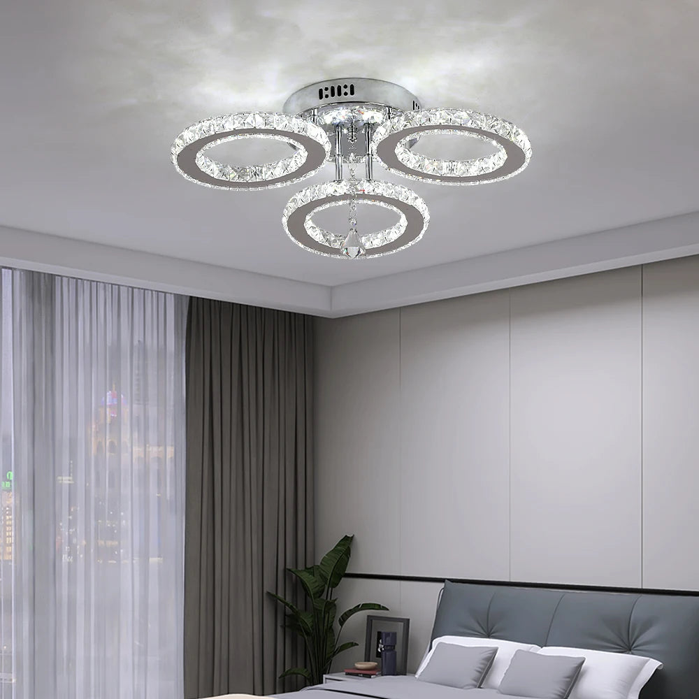 Crystal LED Ceiling Pendant Light — Modern Chandelier with Remote Control, Dimmable, 85–265V