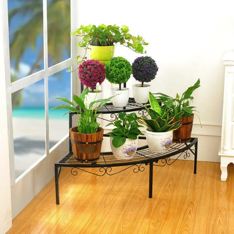 Black 3-Tier Metal Corner Plant Stand