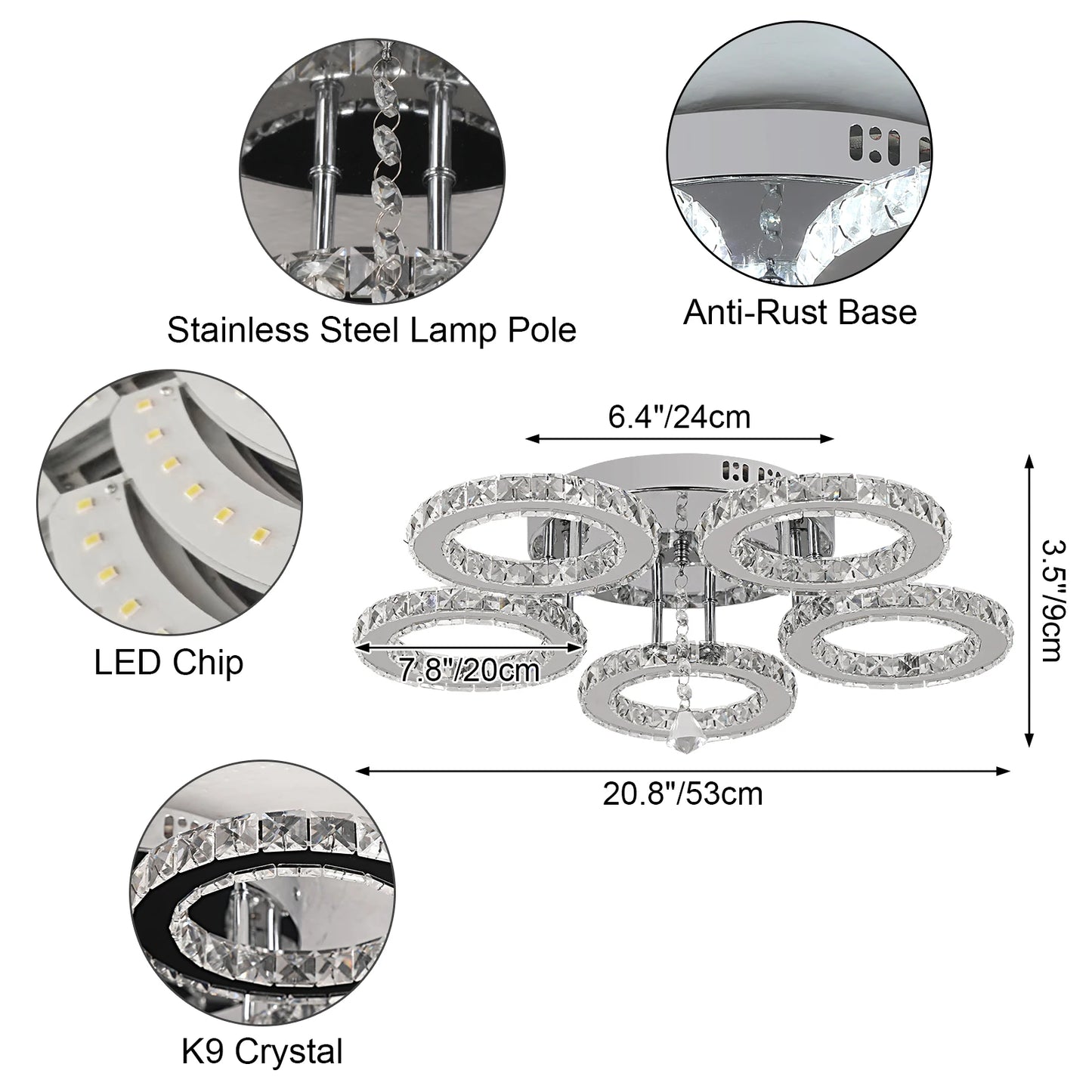 Crystal LED Ceiling Pendant Light — Modern Chandelier with Remote Control, Dimmable, 85–265V