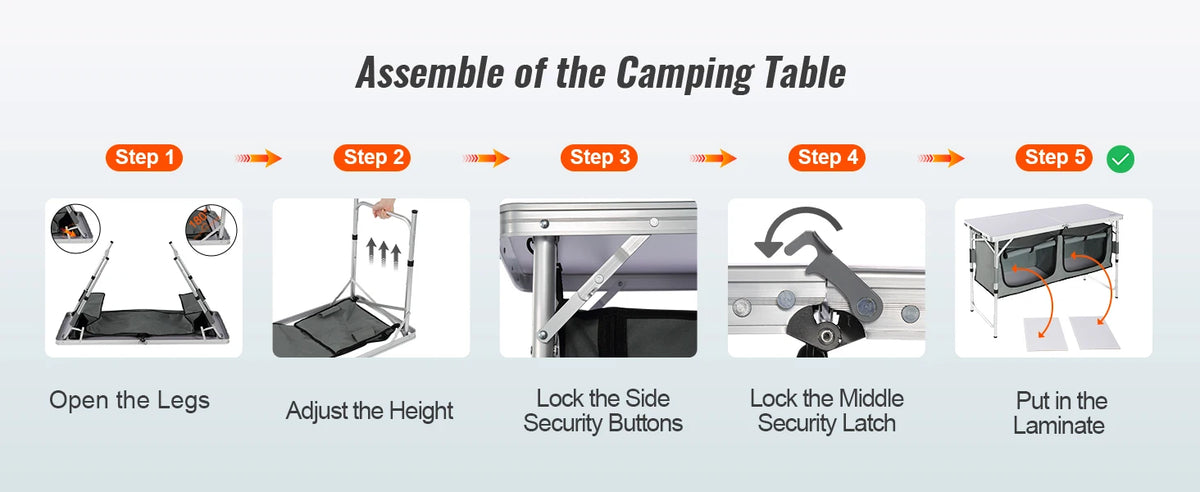 Folding Camping Kitchen Table with Storage & Adjustable Height
