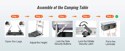 Folding Camping Kitchen Table with Storage & Adjustable Height