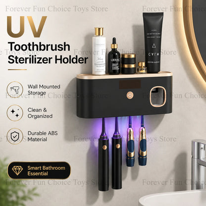 Solar UV Toothbrush Steriliser & Wall-Mounted Holder with Toothpaste Dispenser