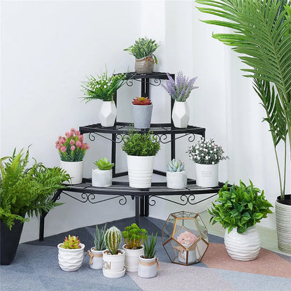Black 3-Tier Metal Corner Plant Stand