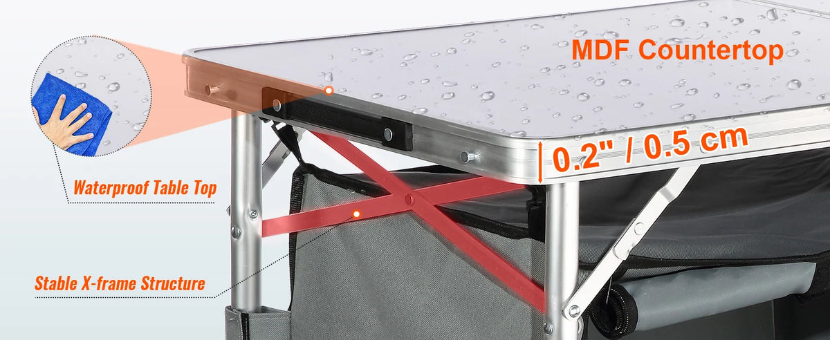 Folding Camping Kitchen Table with Storage & Adjustable Height
