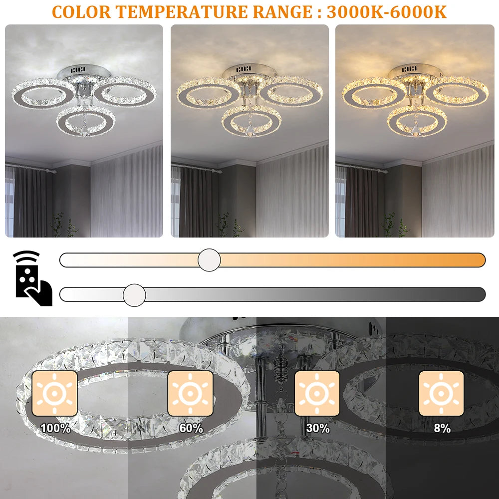 Crystal LED Ceiling Pendant Light — Modern Chandelier with Remote Control, Dimmable, 85–265V
