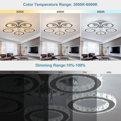 Crystal LED Ceiling Pendant Light — Modern Chandelier with Remote Control, Dimmable, 85–265V