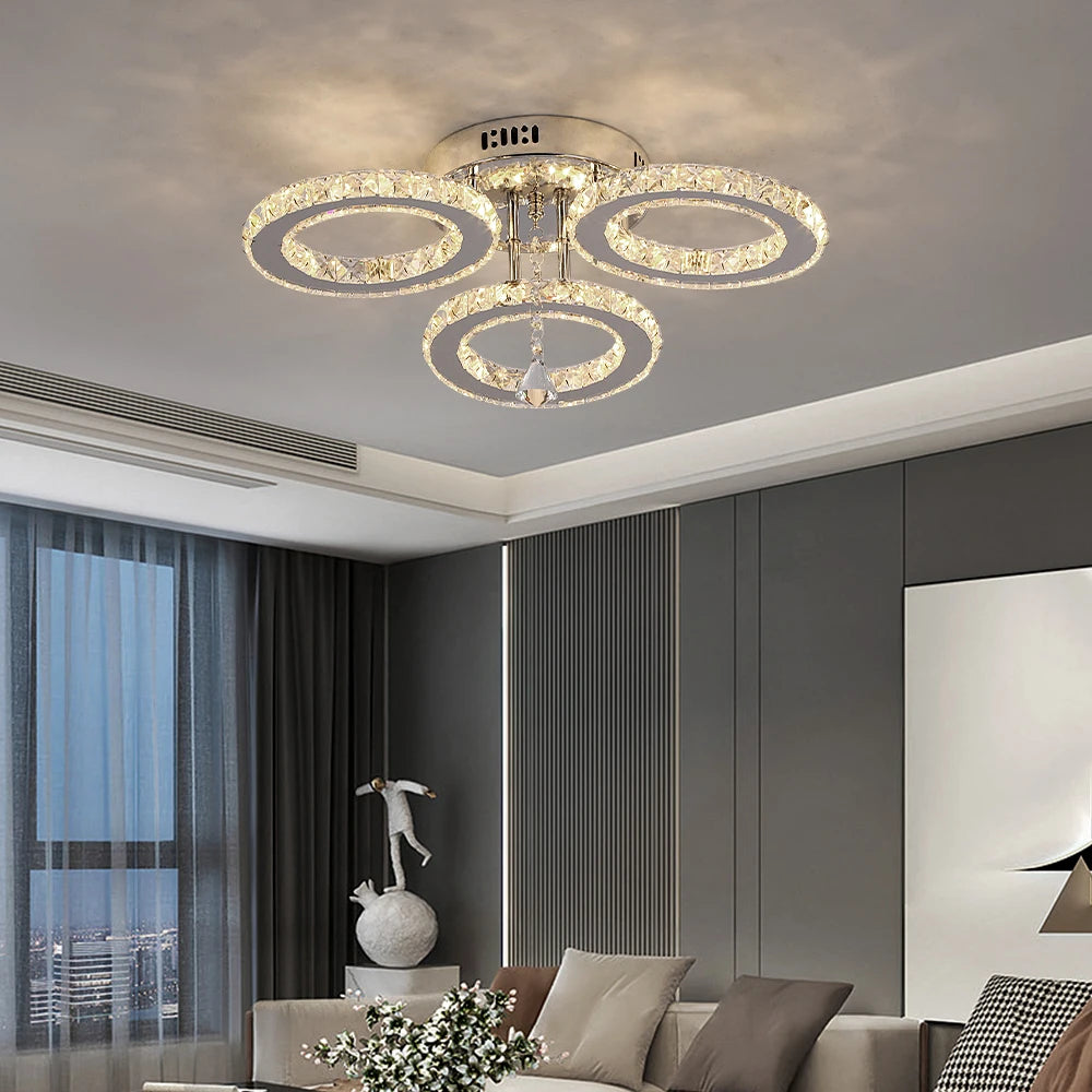 Crystal LED Ceiling Pendant Light — Modern Chandelier with Remote Control, Dimmable, 85–265V