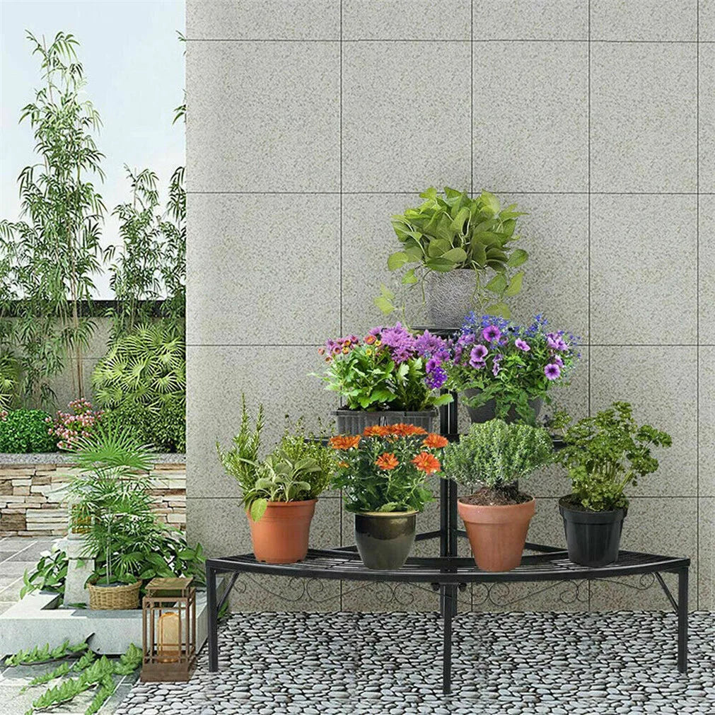 Black 3-Tier Metal Corner Plant Stand
