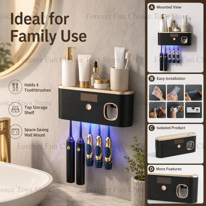 Solar UV Toothbrush Steriliser & Wall-Mounted Holder with Toothpaste Dispenser