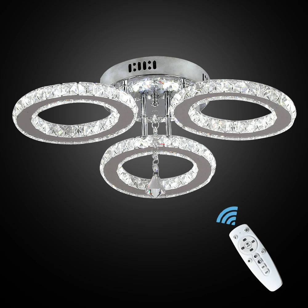 Crystal LED Ceiling Pendant Light — Modern Chandelier with Remote Control, Dimmable, 85–265V