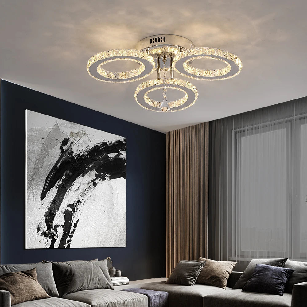 Crystal LED Ceiling Pendant Light — Modern Chandelier with Remote Control, Dimmable, 85–265V