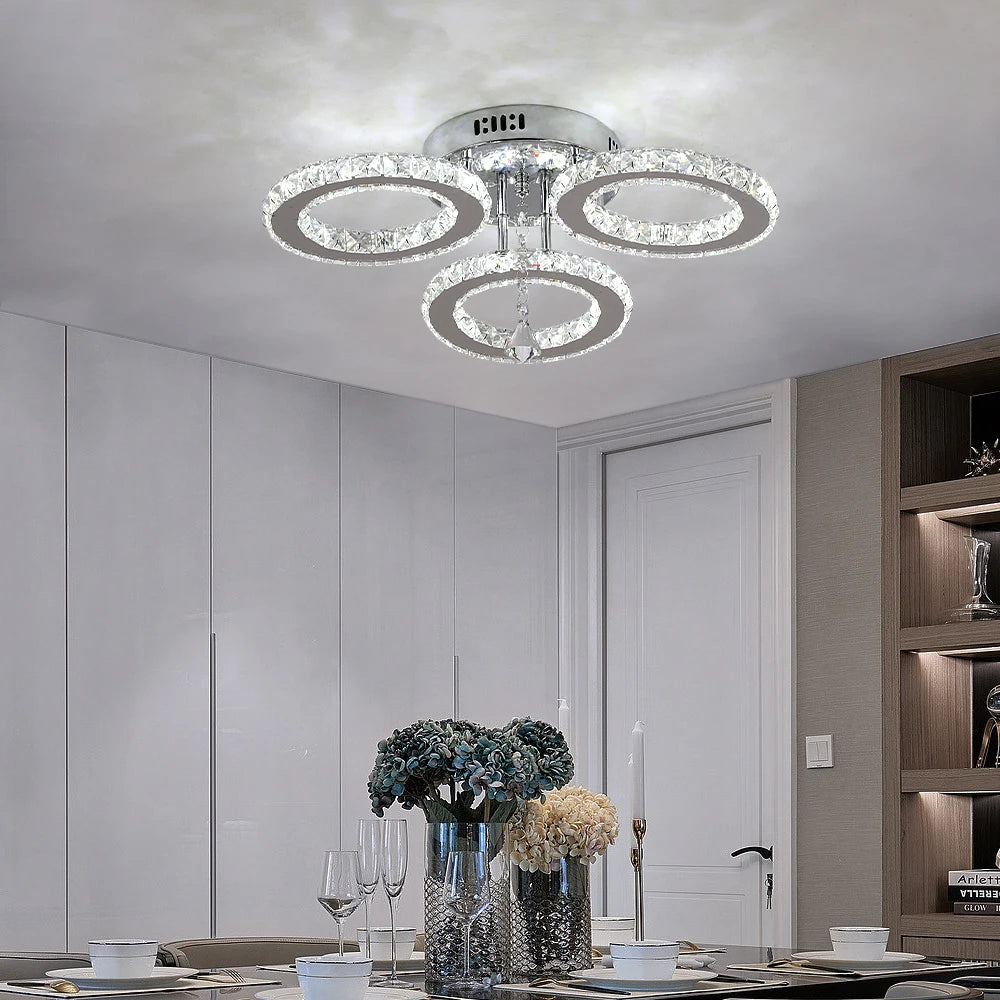 Crystal LED Ceiling Pendant Light — Modern Chandelier with Remote Control, Dimmable, 85–265V