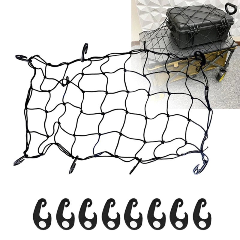 Elastic Cargo Net with 8 Hooks for Camping Carts & Trolleys