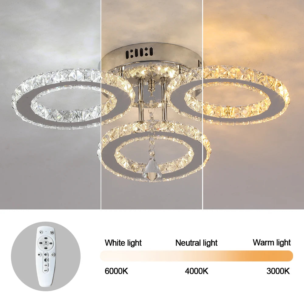 Crystal LED Ceiling Pendant Light — Modern Chandelier with Remote Control, Dimmable, 85–265V