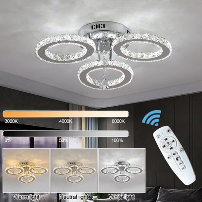 Crystal LED Ceiling Pendant Light — Modern Chandelier with Remote Control, Dimmable, 85–265V