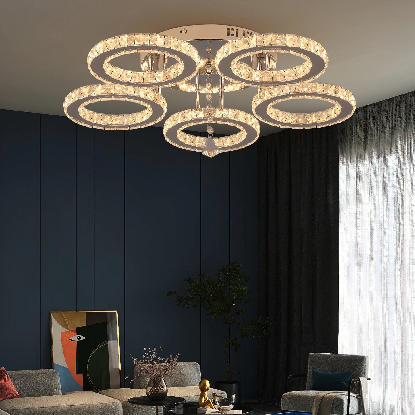 Crystal LED Ceiling Pendant Light — Modern Chandelier with Remote Control, Dimmable, 85–265V