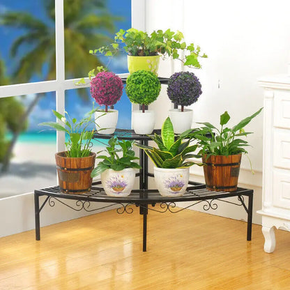 Black 3-Tier Metal Corner Plant Stand