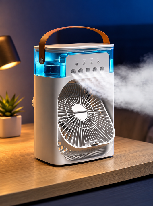 3-in-1 USB Air Cooler Fan & Humidifier — 600ml, 7-Colour LED, 3 Speed & Spray Settings