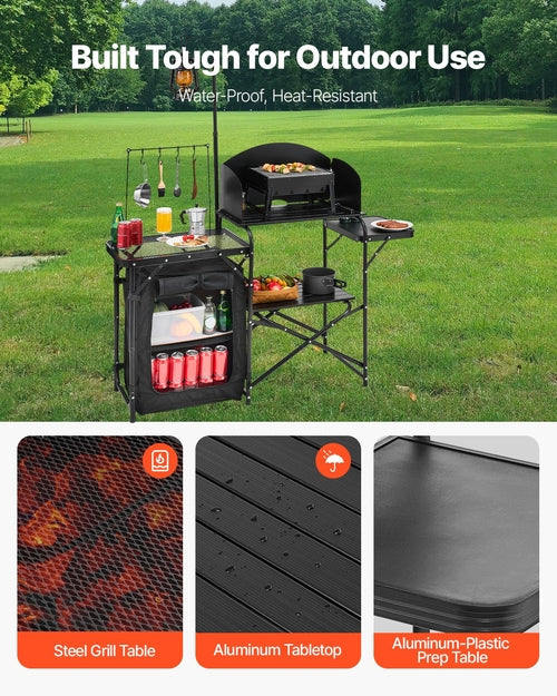 Portable Aluminium Camping Kitchen Table — Foldable Outdoor Cooking & Camp Table, 146 × 40cm