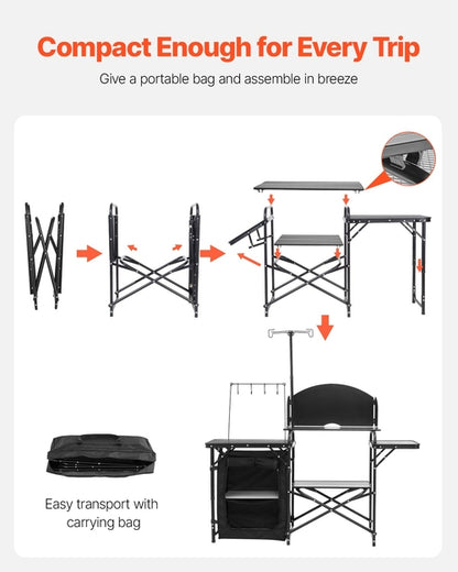 Portable Aluminium Camping Kitchen Table — Foldable Outdoor Cooking & Camp Table, 146 × 40cm