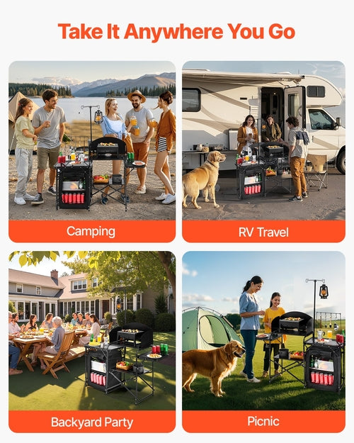 Portable Aluminium Camping Kitchen Table — Foldable Outdoor Cooking & Camp Table, 146 × 40cm