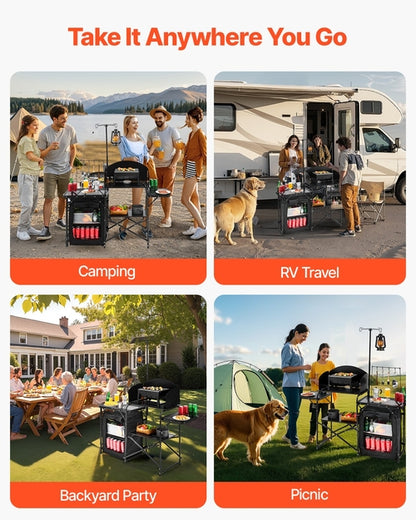 Portable Aluminium Camping Kitchen Table — Foldable Outdoor Cooking & Camp Table, 146 × 40cm