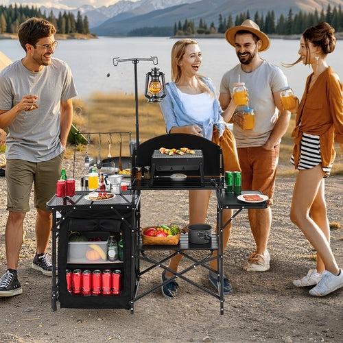 Portable Aluminium Camping Kitchen Table — Foldable Outdoor Cooking & Camp Table, 146 × 40cm
