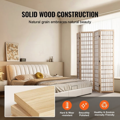 4-Panel Japanese Room Divider — Folding Privacy Screen with Solid Wood Frame & Waterproof Fabric
