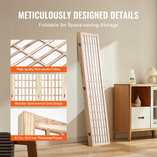4-Panel Japanese Room Divider — Folding Privacy Screen with Solid Wood Frame & Waterproof Fabric