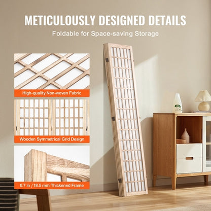 4-Panel Japanese Room Divider — Folding Privacy Screen with Solid Wood Frame & Waterproof Fabric