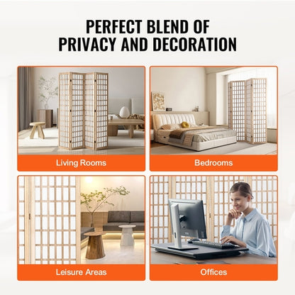 4-Panel Japanese Room Divider — Folding Privacy Screen with Solid Wood Frame & Waterproof Fabric