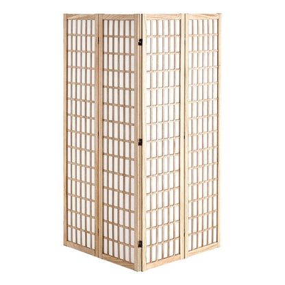 4-Panel Japanese Room Divider — Folding Privacy Screen with Solid Wood Frame & Waterproof Fabric