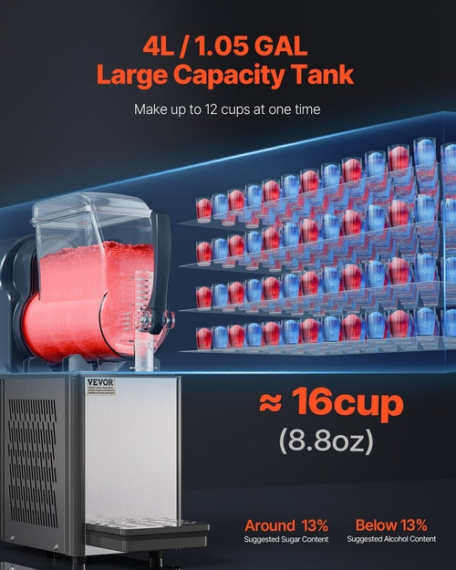 4L Commercial Slushy Machine — Single Tank Frozen Drink Maker with 15-Level Temperature Control