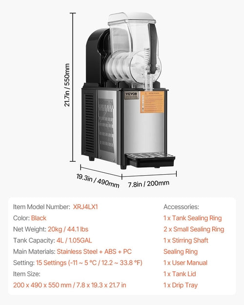 4L Commercial Slushy Machine — Single Tank Frozen Drink Maker with 15-Level Temperature Control