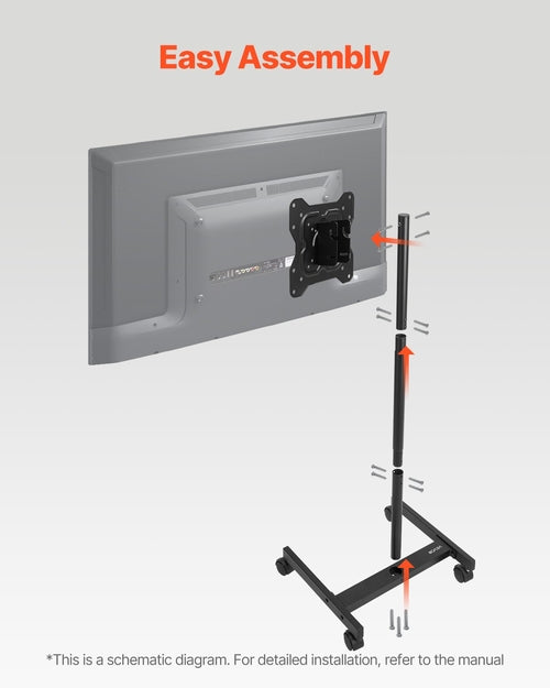 Rolling TV Stand — Mobile TV Cart for 17–55" Screens with Swivel Wheels & Adjustable Height