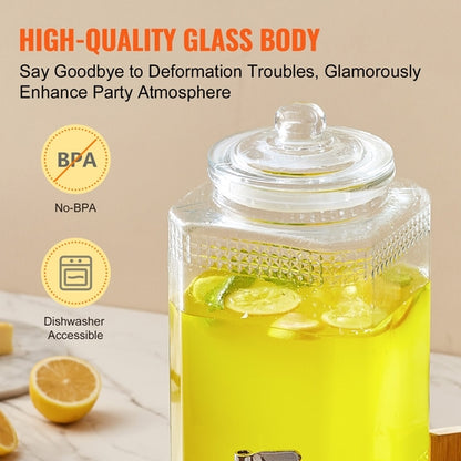 1.5 Gallon Glass Beverage Dispenser with Wooden Stand — 5.5L Drink Dispenser for Parties & Gatherings