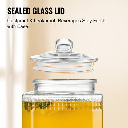 1.5 Gallon Glass Beverage Dispenser with Wooden Stand — 5.5L Drink Dispenser for Parties & Gatherings